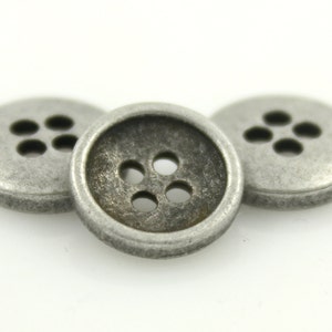 Metal Buttons - Antique Silver Concave Hole Buttons - 13mm - 1/2 inch - 6 pcs