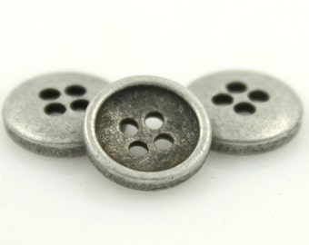 Metal Buttons - Antique Silver Concave Hole Buttons - 13mm - 1/2 inch - 6 pcs