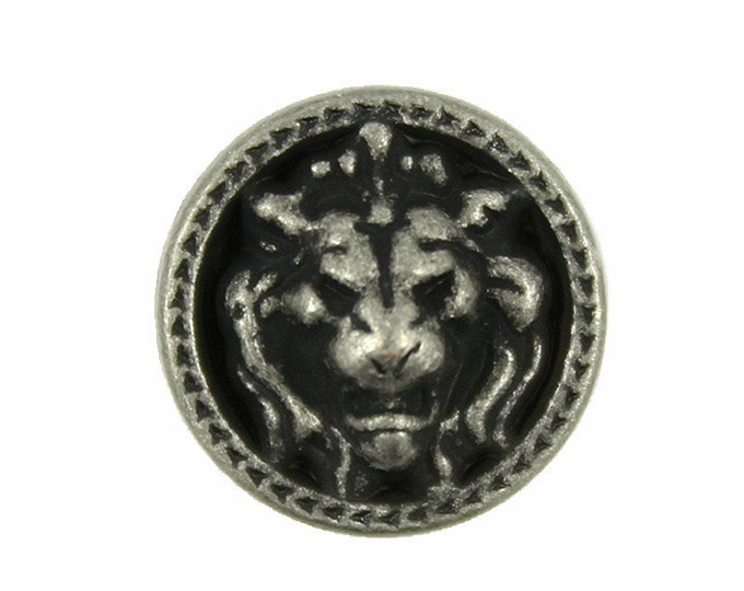 Lion Metal Buttons - Antique Silver Lion Metal Shank Buttons -14mm - 9/16 inch - 6 pcs