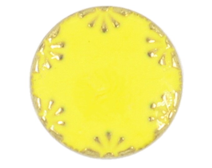 Metal Buttons - Gold Flowers Yellow Enamel Metal Shank Buttons - 10mm - 3/8 inch - 6 pcs