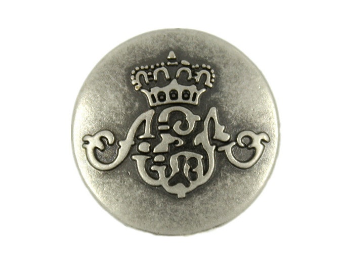 Metal Buttons - Gray Silver Monogram Metal Shank Buttons - 20mm - 3/4 inch - 6 pcs