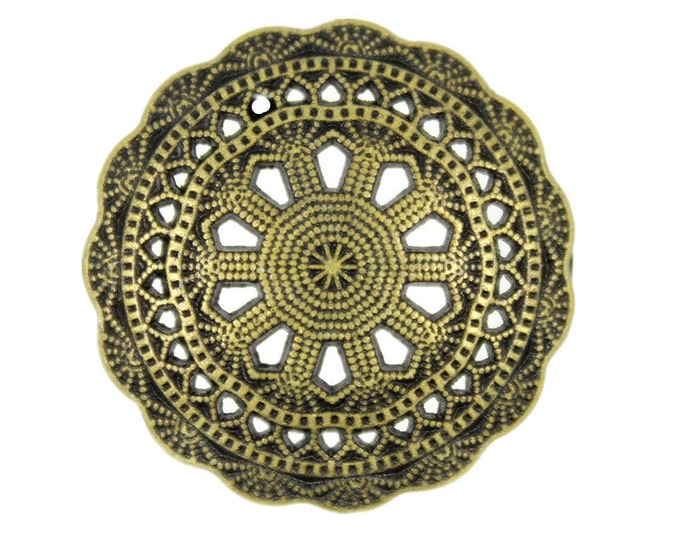 Metal Buttons -  Medieval Filigree Antiqued Brass Metal Shank Buttons - 32mm - 1 1/4 inch - 6 pcs
