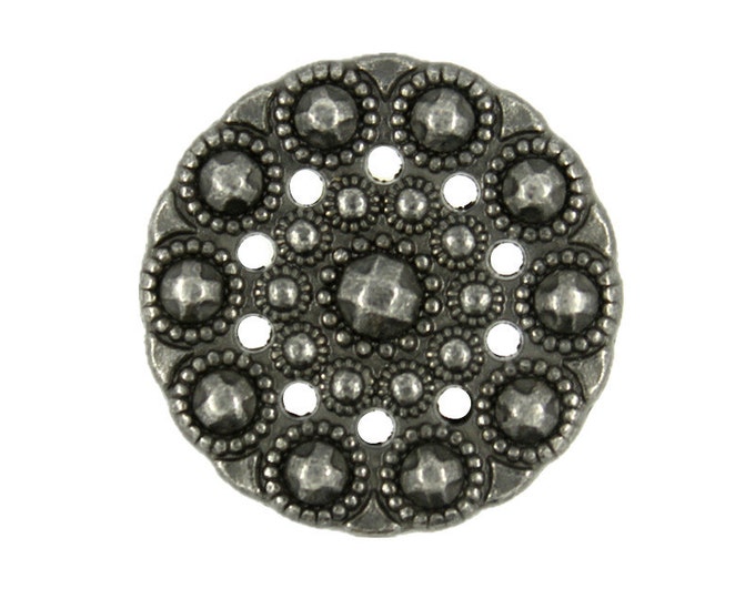 Metal Buttons - Beads Flower Gray Silver Metal Shank Buttons - 20mm - 3/4 inch - 6 pcs