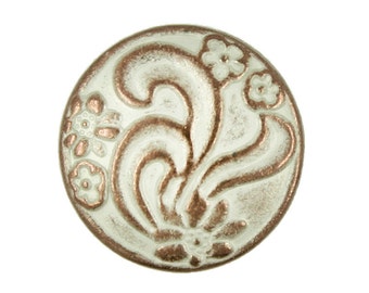 Metal Buttons - Ribbon Art Flower Copper White Patina Metal Shank Buttons - 18mm - 11/16 inch - 6 pcs