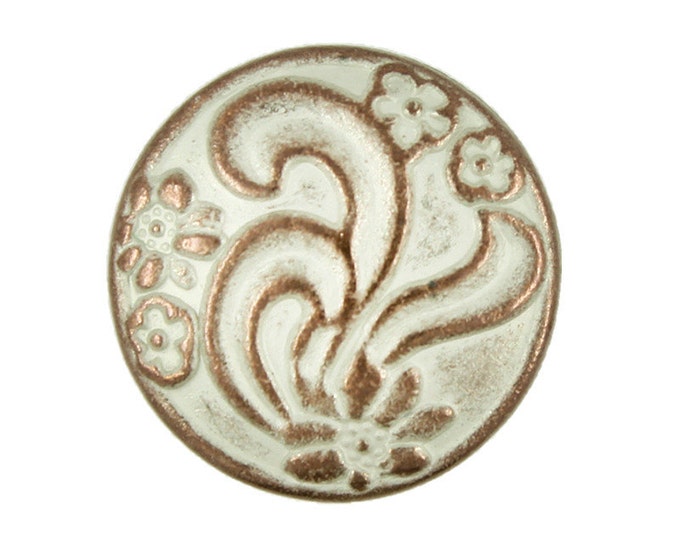 Metal Buttons - Ribbon Art Flower Copper White Patina Metal Shank Buttons - 18mm - 11/16 inch - 6 pcs