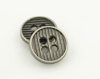 Metal Buttons - Parallel Lines Gray Silver Metal Hole Buttons - 12mm - 1/2 inch - 6 pcs