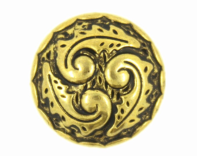 Metal Buttons - Ferns Swirl Antique Gold Metal Shank Buttons - 18mm - 11/16 inch - 6 pcs