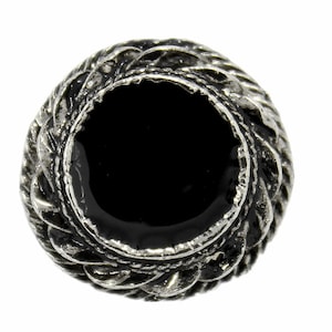 Metal Buttons - Black Enamel Roped Flat Cone Retro Silver Metal Buttons - 22mm - 7/8 inch - 6 pcs