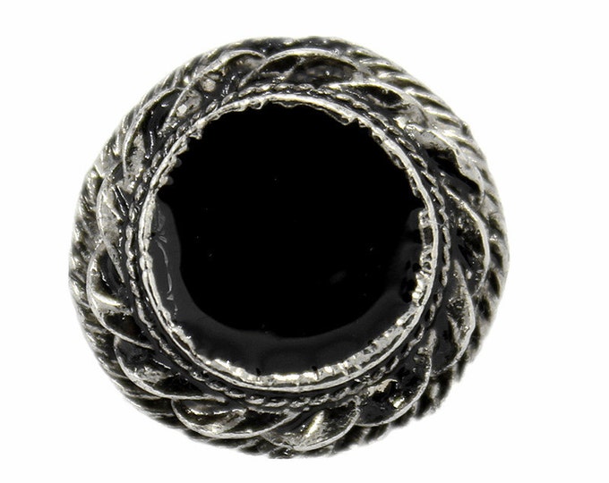 Metal Buttons - Black Enamel Roped Flat Cone Retro Silver Metal Buttons - 22mm - 7/8 inch - 6 pcs