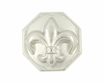 Silver Buttons - Octagon Fleur-De-Lis Metal Shank Buttons in Silver Color - 12mm - 1/2 inch - 6 pcs