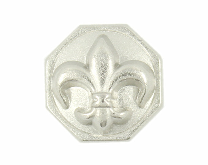 Silver Buttons - Octagon Fleur-De-Lis Metal Shank Buttons in Silver Color - 12mm - 1/2 inch - 6 pcs