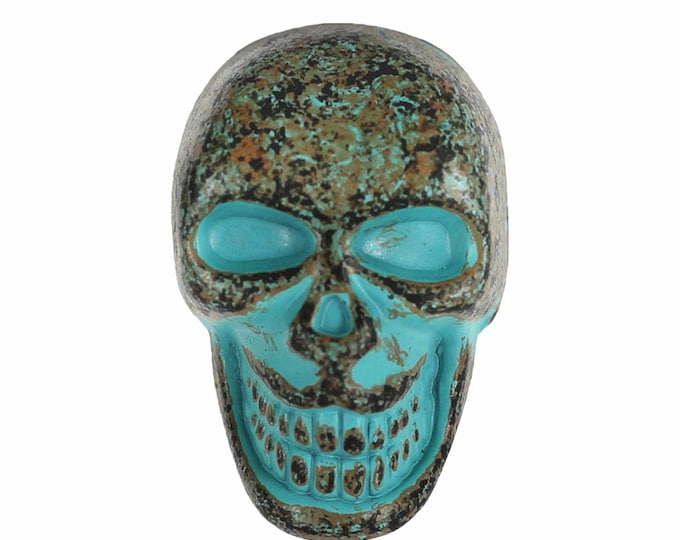 Large Skull Green Patina Metal Shank Buttons  - 25mm - 1 inch - 2 pcs