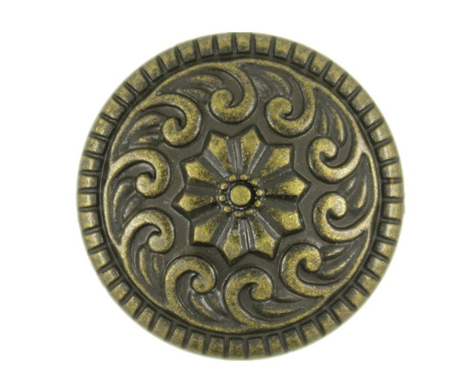 Metal Buttons - Sea Wave and Flower Pattern Antique Brass Metal Shank Buttons - 23mm - 7/8 inch - 6 pcs