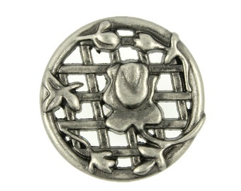 Metal Buttons - Rose on Lattice Gray Silver Metal Shank Buttons - 23mm - 7/8 inch - 6 pcs