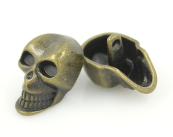 Antiqued Brass Color Skull Metal Shank Buttons  - 23mm - 7/8 inch - 6 pcs