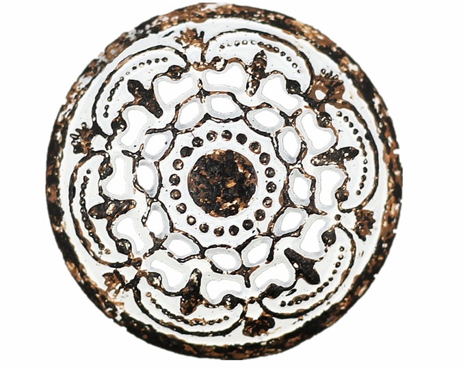 Metal Buttons - White Rust Color Medieval Filigree Domed Metal Shank Buttons - 22mm - 7/8 inch - 6 pcs