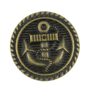 Metal Buttons - Antique Brass Roped Anchor Metal Shank Buttons - 15mm - 5/8 inch - 6 pcs