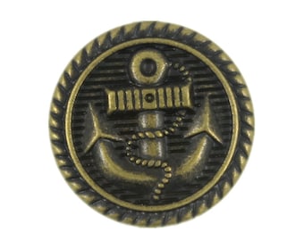 Metal Buttons - Antique Brass Roped Anchor Metal Shank Buttons - 15mm - 5/8 inch - 6 pcs
