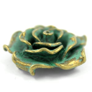 Metalen knopen - metalen knopen met roze bloemen, messing cyaan, 4 schachten - 30 mm - 1 3/16 inch - 2 stuks