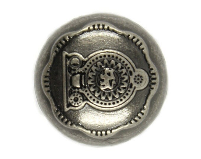 Metal Buttons - Gray Silver Sri Lanka Emblem Metal Shank Buttons - 18mm - 11/16 inch - 6 pcs