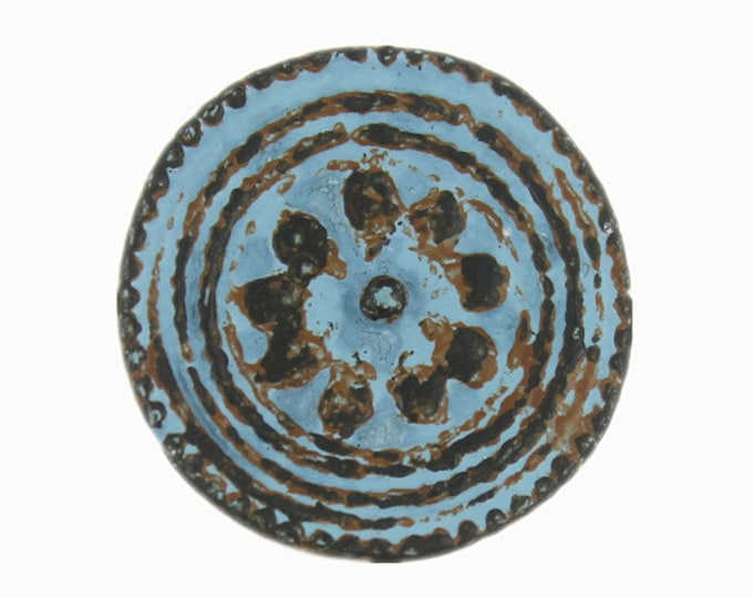 Roped Flower Carving Blue Patina Metal Shank Buttons - 16mm - 5/8 inch - 6 pcs
