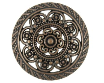Metal Buttons - Lacework Filigree Maroon Copper Metal Shank Buttons - 21mm - 13/16 inch - 6 pcs