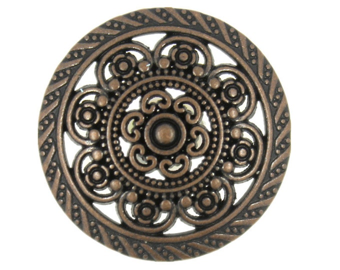 Metal Buttons - Lacework Filigree Maroon Copper Metal Shank Buttons - 21mm - 13/16 inch - 6 pcs