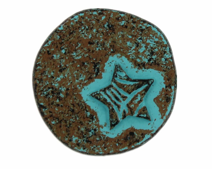 Star Metal Buttons - Leaf Vein Pattern Embossed Star Green Patina Shank Buttons - 27mm - 1 1/16inch - 6 pcs
