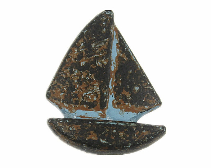 Nautical Metal Buttons - Blue Patina Sailboat Metal Shank Buttons - 18mm - 11/16 inch - 2 pcs