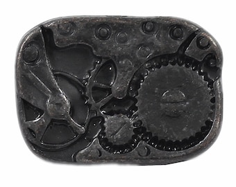 Metal Buttons - Rectangle Watch Movement Vintage Black Metal Shank Buttons - 19mm - 3/4 inch - 4 pcs