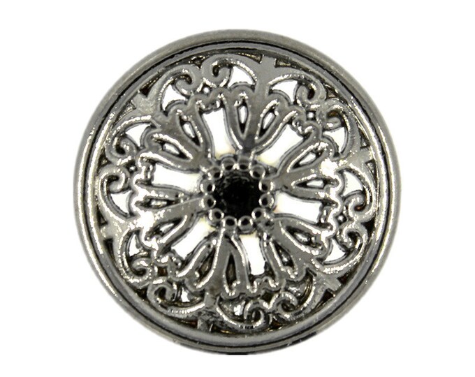 Metal Buttons - Shiny Gunmetal Openwork Flowery Engraving Metal Shank Buttons - 21mm - 13/16 inch - 6 pcs