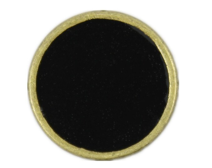 Metal Buttons - Antique Brass Black Enamel Metal Buttons - 14mm - 9/16 inch - 6 pcs