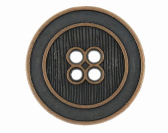 Metal Buttons - Parallel Lines Antique Copper Metal Hole Buttons - 23mm - 7/8 inch - 6 pcs