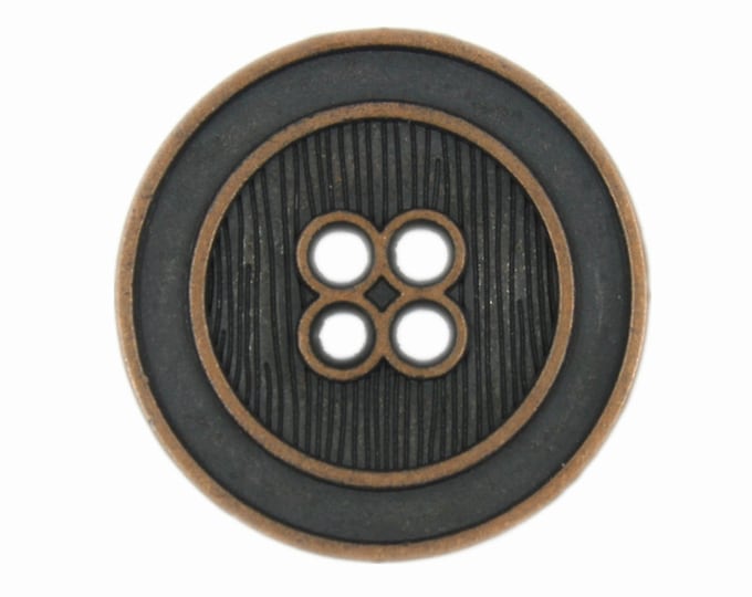 Metal Buttons - Parallel Lines Antique Copper Metal Hole Buttons - 23mm - 7/8 inch - 6 pcs