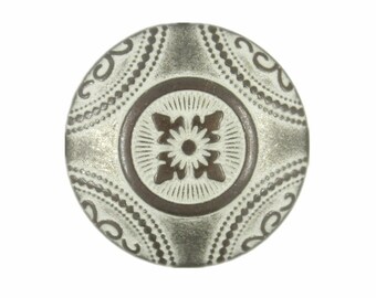 Metal Buttons - Carpet Pattern Copper White Patina Metal Shank Buttons - 20mm - 3/4 inch - 6 pcs