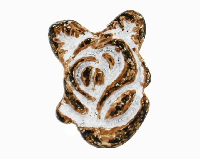 Rose Metal Buttons - Rosebud White Rust Metal Shank Buttons - 14mm - 9/16 inch - 6 pcs