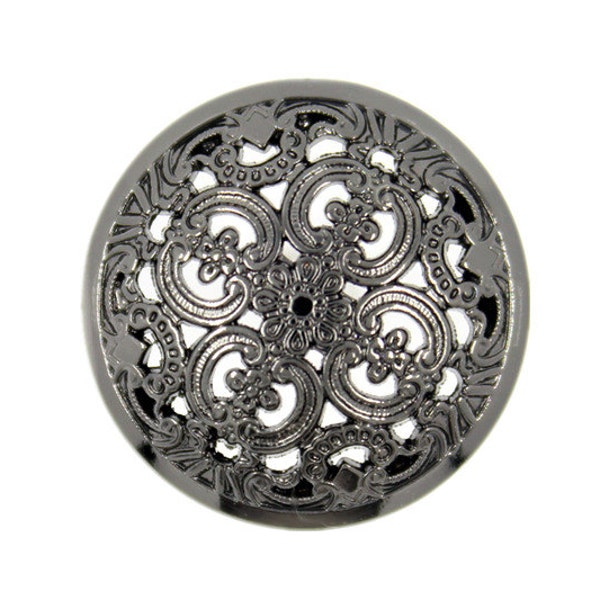 Metal Buttons - Shiny Gunmetal Openwork Flowery Engraving Metal Shank Buttons - 25mm - 1 inch - 6 pcs