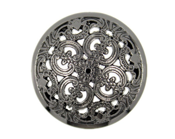 Metal Buttons - Shiny Gunmetal Openwork Flowery Engraving Metal Shank Buttons - 25mm - 1 inch - 6 pcs