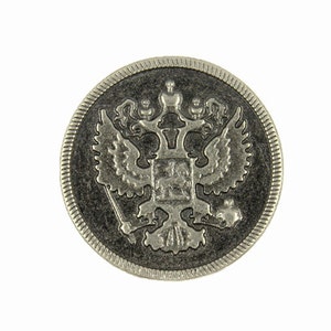 Metal Buttons - The Two-headed eagle emblem of the Byzantine Empire Gray Silver Metal Shank Buttons - 17mm - 11/16 inch - 6 pcs