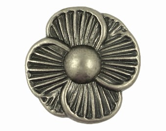 Metal Buttons - Nickel Silver Flower Metal Shank Buttons - 20mm - 3/4 inch - 6 pcs