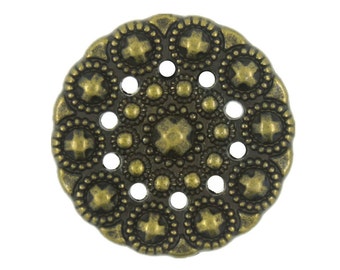 Metal Buttons - Beads Flower Antique Brass Metal Shank Buttons - 23mm - 7/8 inch - 6 pcs