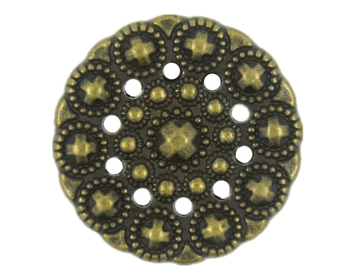 Metal Buttons - Beads Flower Antique Brass Metal Shank Buttons - 23mm - 7/8 inch - 6 pcs