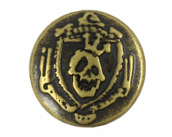 Metal Buttons - Skull King Antique Brass Metal Shank Buttons - 18mm - 11/16 inch - 10 pcs