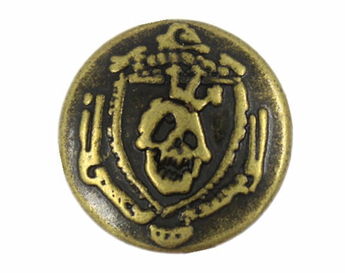 Metal Buttons - Skull King Antique Brass Metal Shank Buttons - 18mm - 11/16 inch - 10 pcs