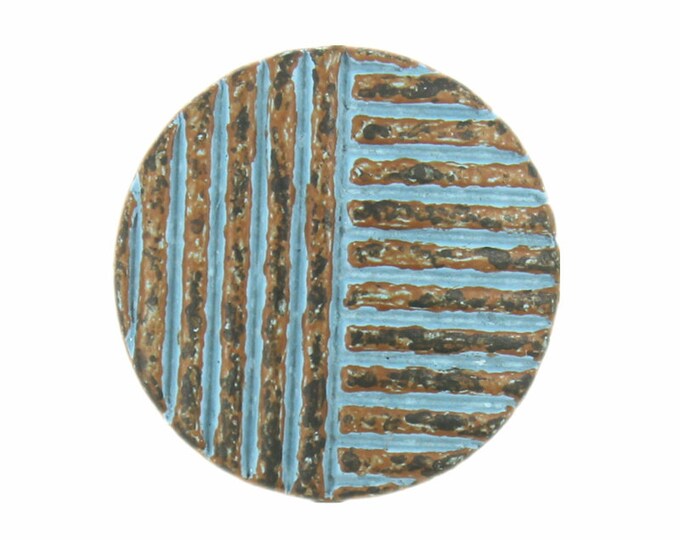 Metal Buttons - Linear Vertical Blue Patina Metal Shank Buttons - 22mm - 7/8 inch - 2 pcs