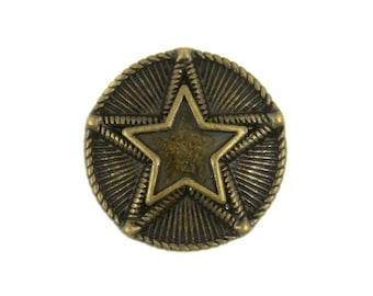 Star Metal Buttons - Stacked Star Metal Shank Buttons in Antique Brass Color - 18mm - 11/16 inch - 4 pcs