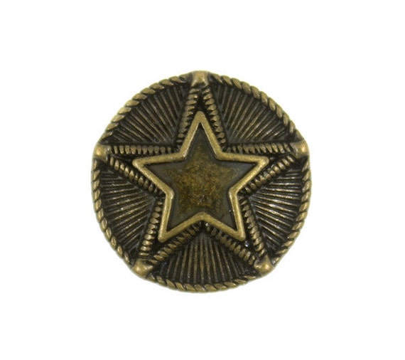 Star Metal Buttons - Star Metal Shank Buttons in Antique Brass Color - 18mm  - 11/16 inch - 6 pcs