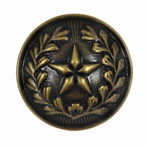 Metal Buttons - Leaf Crest Star Metal Shank Buttons in Antique Brass Color - 20mm - 3/4 inch - 6 pcs