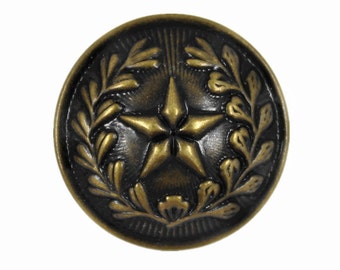 Metal Buttons - Leaf Crest Star Metal Shank Buttons in Antique Brass Color - 20mm - 3/4 inch - 6 pcs