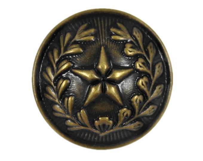Metal Buttons - Leaf Crest Star Metal Shank Buttons in Antique Brass Color - 20mm - 3/4 inch - 6 pcs